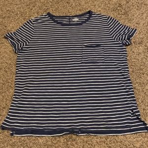 Medium navy and white stripped boyfriend women's t-shirt.